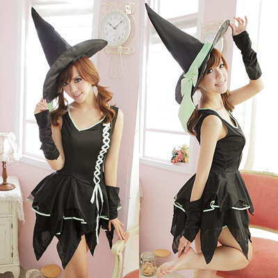 ネオングリーンのレースアップ魔女ドレス ネオングリーンのレースアップ魔女ドレス