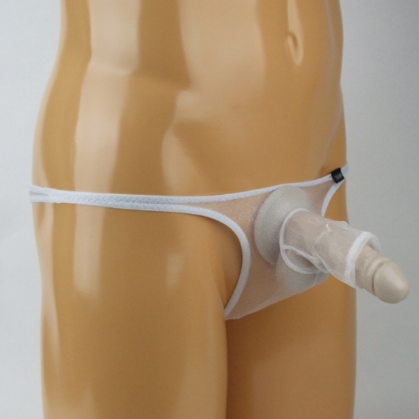 メンズ キラキラスケスケ生地ゾウさんイボイボリング付きTバック (ホワイト)