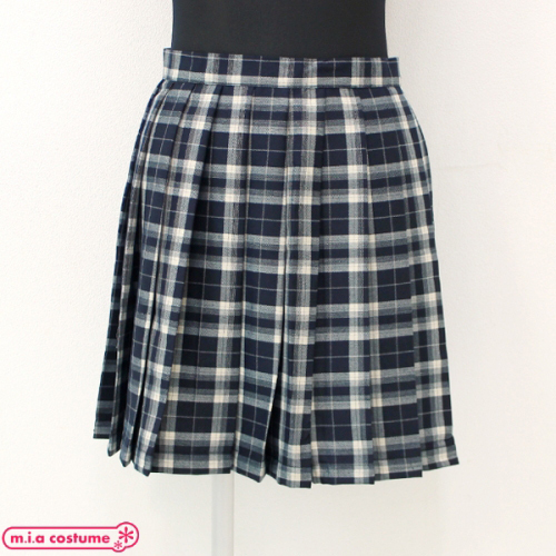 【830円★数量限定】ポケット付きのチェック柄プリーツスカート単品 濃紺×クリーム Lサイズ<お一人様1点限り>